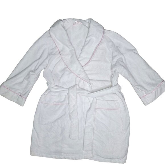 BRIDE robe Rosegate White Terry Cloth  With Pink Trim & Embroidery sz L wedding - Picture 3 of 7